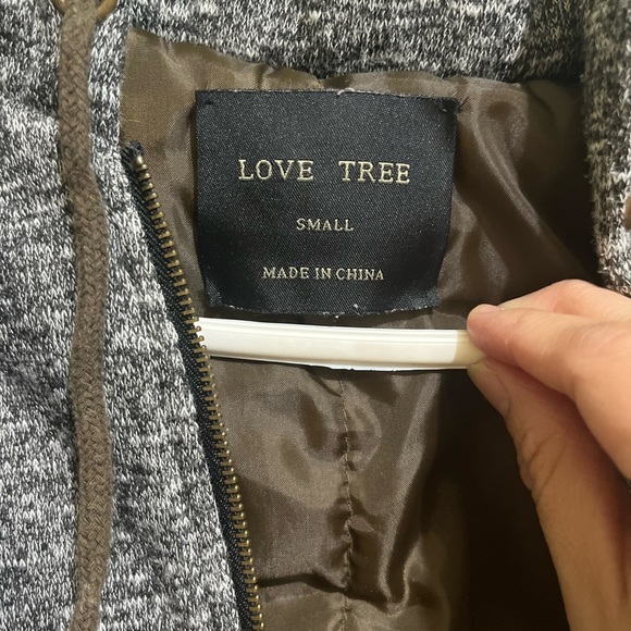 Love Tree Olive Bomber Jacket with Knit Hood- Size Small - Picture 4 of 10